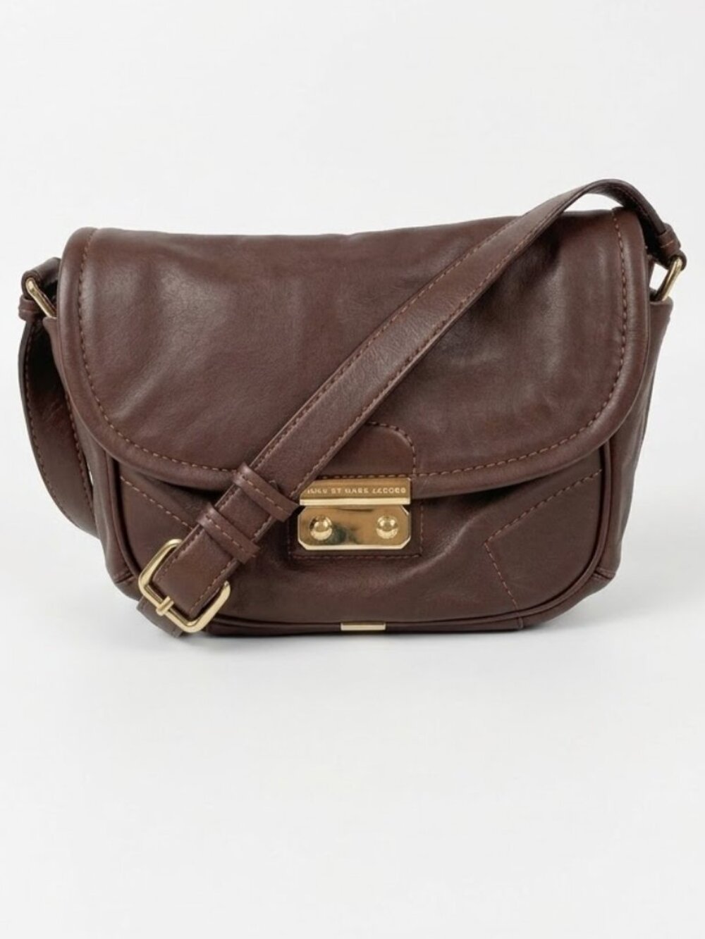 Marc By Marc Jacobs Y2K Brown Leather Crossbody Shoulder Bag Flap Gold Hardware